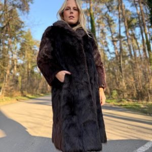 Beaver Fur Coat, Medium Size, Natural Brown Color with Shiny Finish, Thick and Luxurious Beaver Fur, Long Elegant Fur Coat, Real Beaver Fur