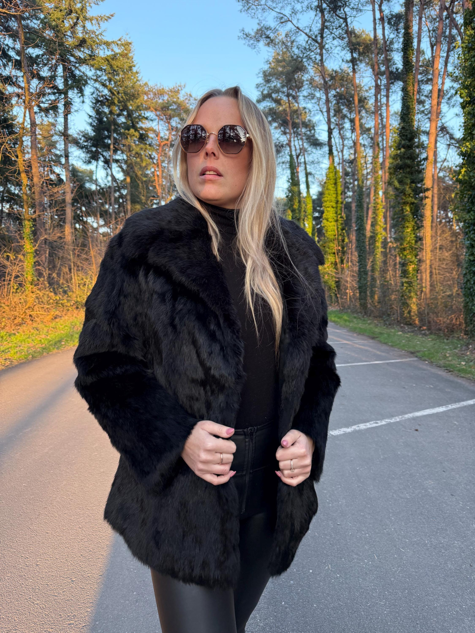 Black Rabbit Fur Jacket in Medium Size, Shiny Reflection, High Quality Fur, Soft and Stylish, Elegant and Warm Fur Jacket, Black Rabbit Fur
