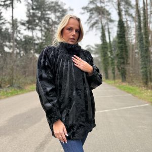 Black Swakara Astrakhan Jacket, Large Size, Genuine Astrakhan Fur with Leather, Classic & Elegant Style, Womens Fur Jacket, Vintage Fur Coat