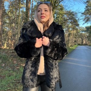 Black Rabbit Fur Coat, Medium Size, Vintage Style, Real Rabbit Fur, Shiny Black Fur, Elegant and Warm Women's Outerwear, Rabbit Fur Coa