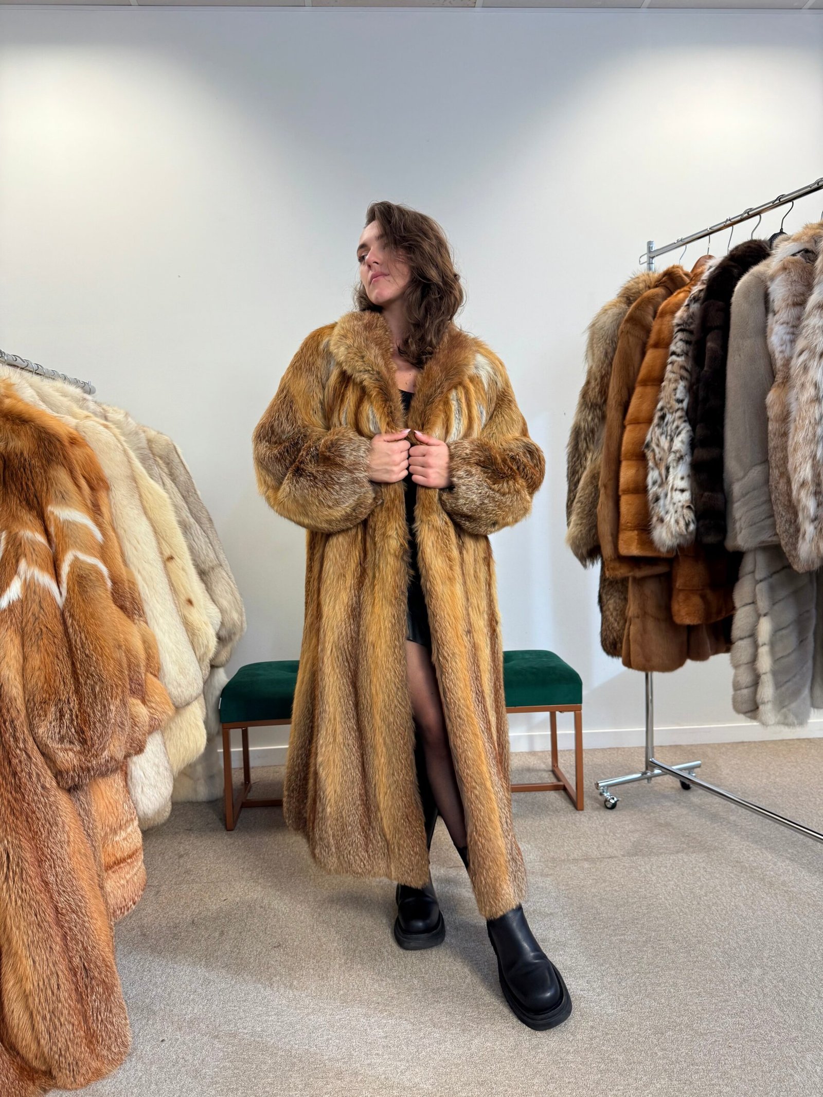 Real Red Fox Fur Coat, Xl SIZE