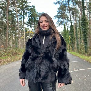 Black Fox Fur Jacket, Large Size.