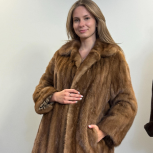 Long Pastel Brown Mink Fur Coat, Women's Soft Thick Fur, Large size