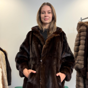 Brown Mink Fur Coat | Leather, Large Size.