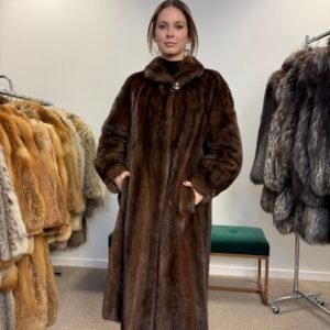 Real Mink Fur Coat from SAGA MINK brand. Brown color, excellent condition and high fur quality